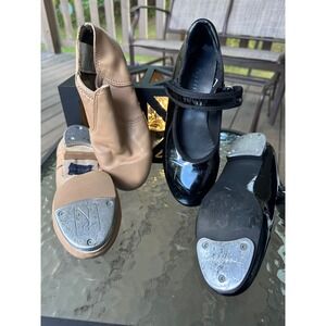 Tap Dance Shoes Bundle Revolution Tan Booties & Black Mary Janes Size 1‎ - 1.5